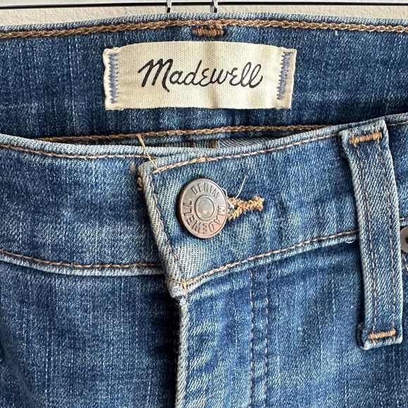 Madewell Distressed Mid-Rise Skinny Blue Cuffed Jeans, Medium Wash, Size 26 - Picture 9 of 16
